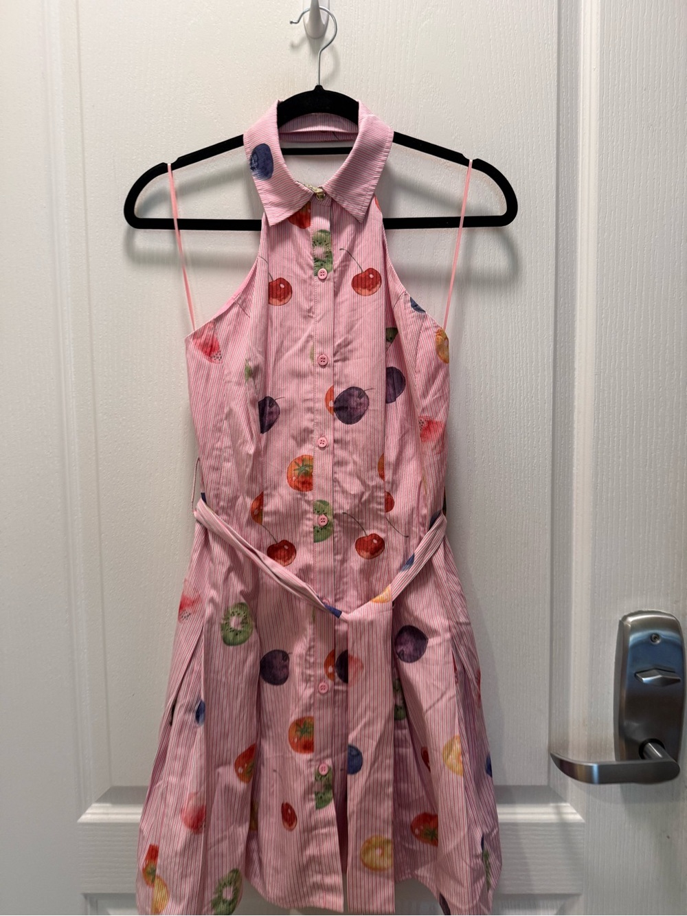 En Saison Pink Fruit Print Tie Waist Dress Size S NWT Summer Festival 🍒 - Picture 3 of 7